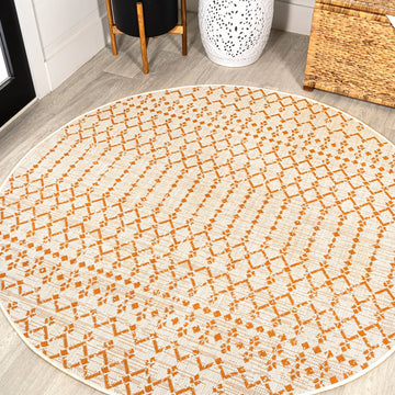 Ourika Moroccan Geometric Textured Weave Indoor/outdoor Round Rug